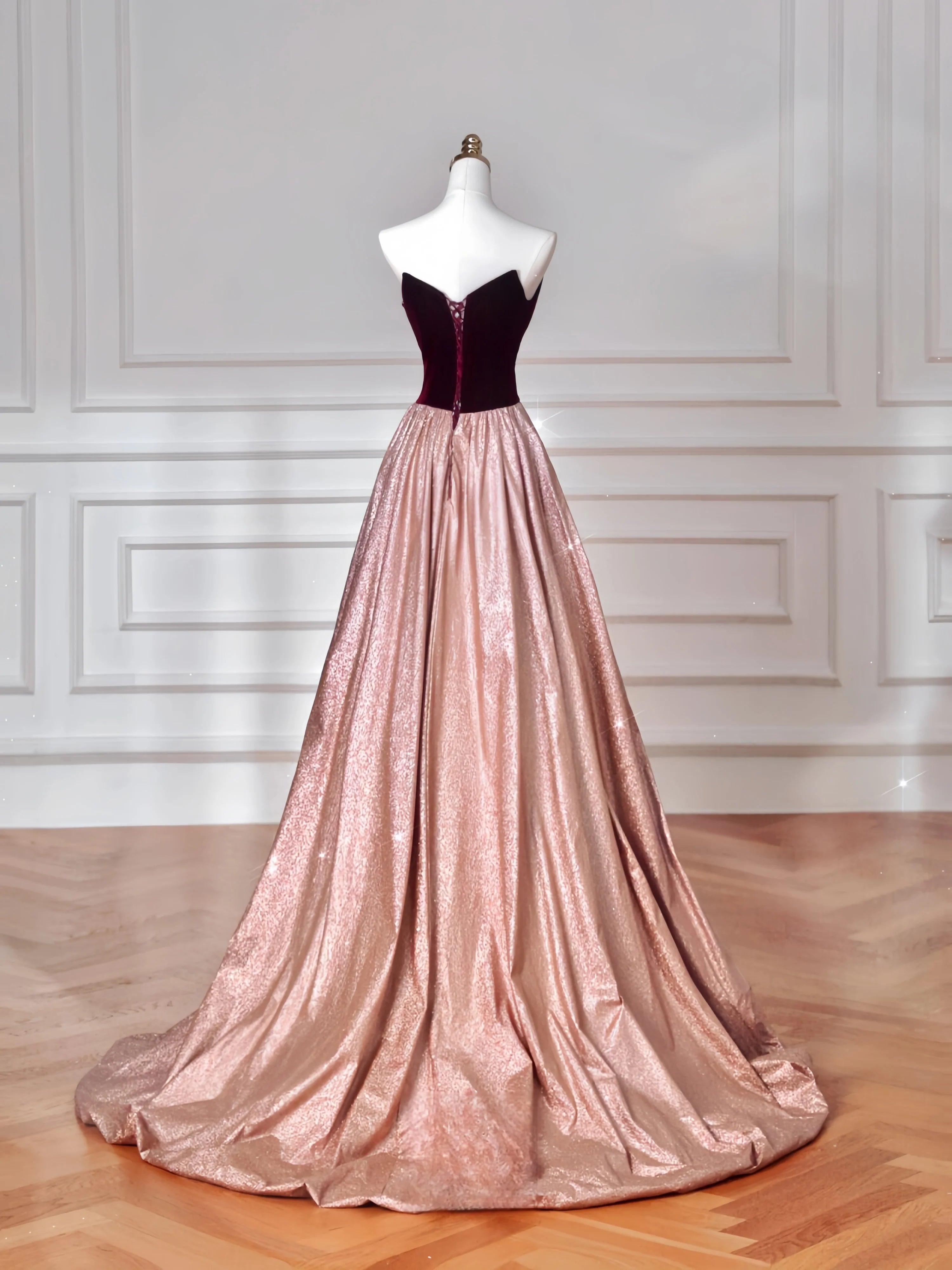 Sleeveless V-Neck Boned Bodice Satin Gown Black main image 1