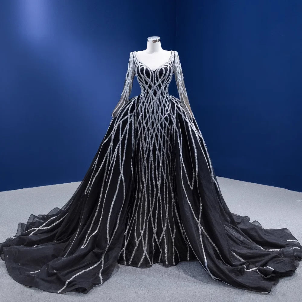Stunning Black Gown With Intricate Silver Detailing on Luulla