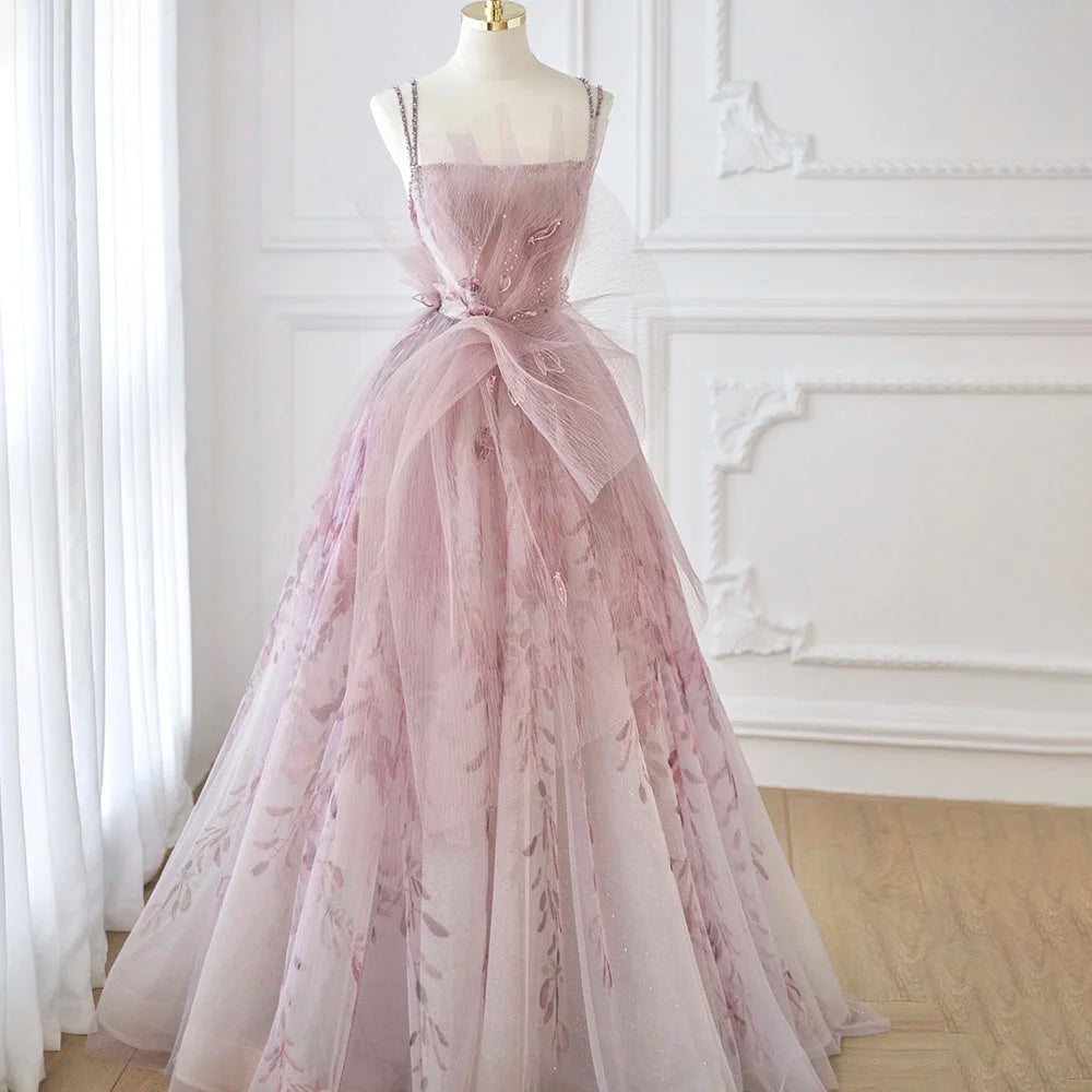 Lace-Up Back Corset-Inspired Satin A-Line Gown Lavender main image 1