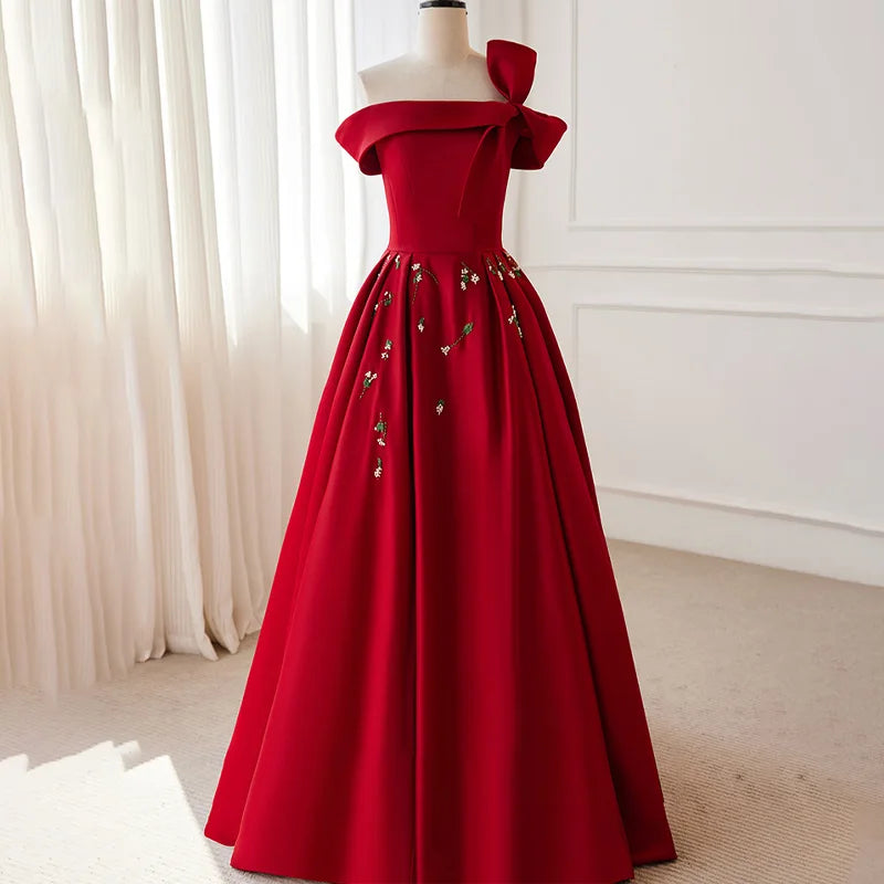 Off-shoulder Red Gown With Beaded Details on Luulla