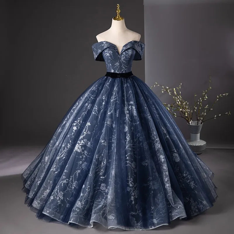 Off-shoulder Floral Ball Gown With Train on Luulla