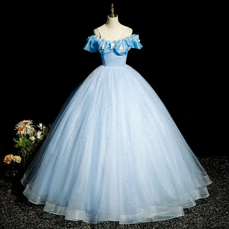 Blue Off-shoulder Sparkling Ball Gown Dress on Luulla