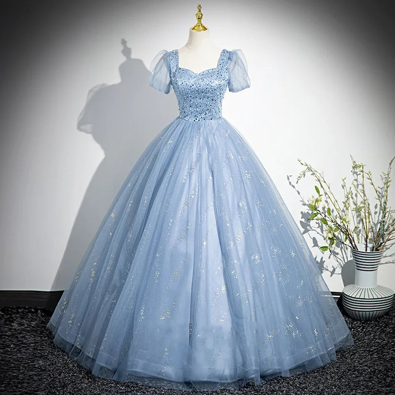 Sparkling Blue Tulle Gown With Lace on Luulla
