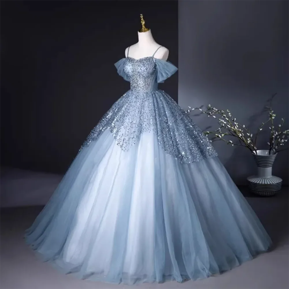Sparkling Blue Tulle Gown With Sequined on Luulla