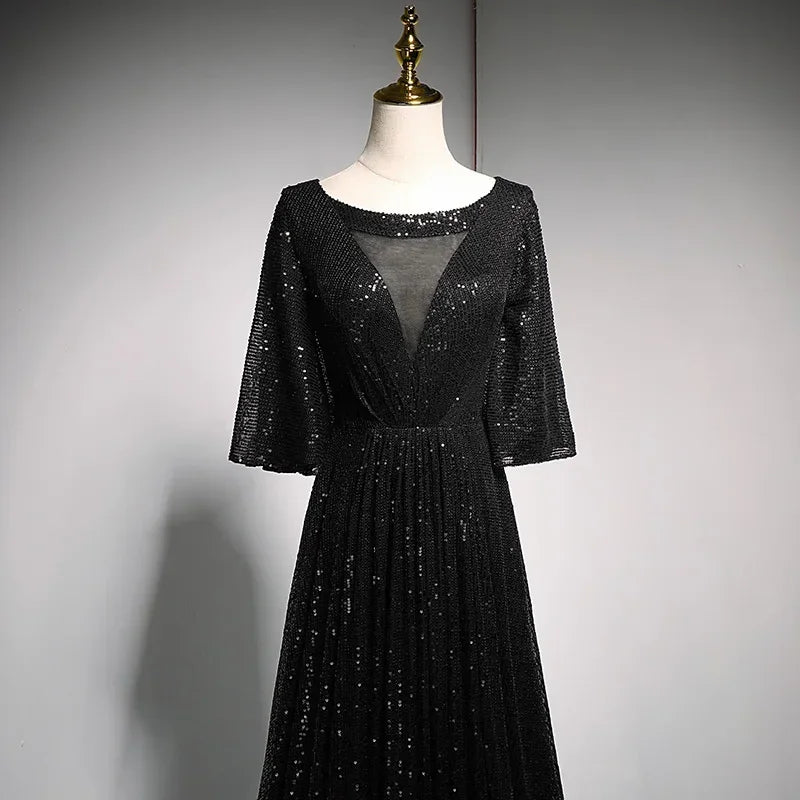 Black Sequin Gown With Sheer Bell Sleeves on Luulla