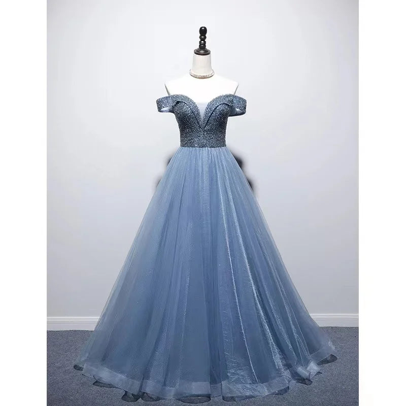 Off-shoulder Blue Gown With Sparkling on Luulla