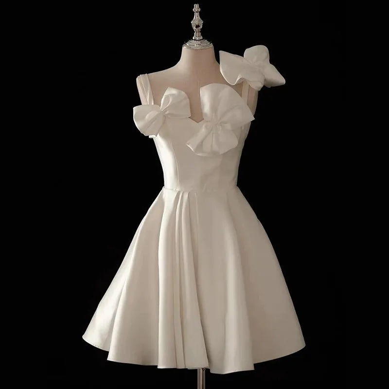 Sleeveless White Dress With Bow Accent Details on Luulla