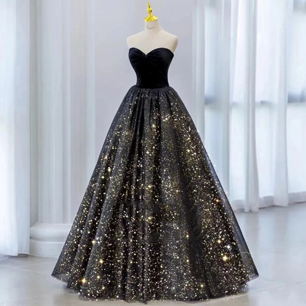 Sparkling Black Strapless Gown With Glitter Accents on Luulla