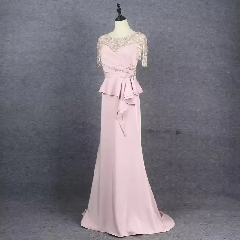 Sparkling Pink Evening Gown With Lace Sleeves on Luulla