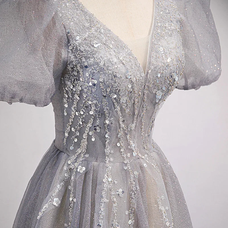 Sparkling Sequin Gown With Puff Sleeves Design on Luulla