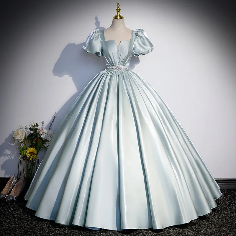 Vintage Satin Gown With Puff Sleeves Design on Luulla