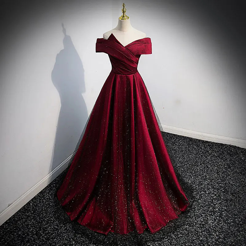 Off-shoulder Red Gown With Glittering Details on Luulla