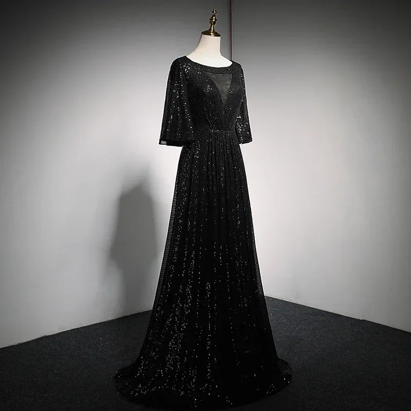 Sparkling Black Gown With Sheer Sleeves Design on Luulla