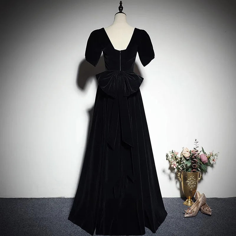 Embellished Long Black Velvet Gown main image 0