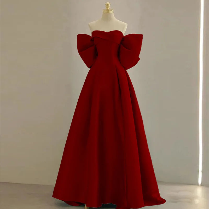 Strapless Red Gown With Dramatic Bow Detail on Luulla