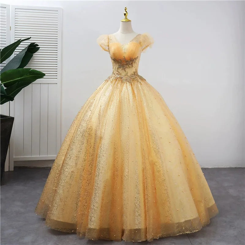 Sparkling Gold Ball Gown With Lace Details on Luulla
