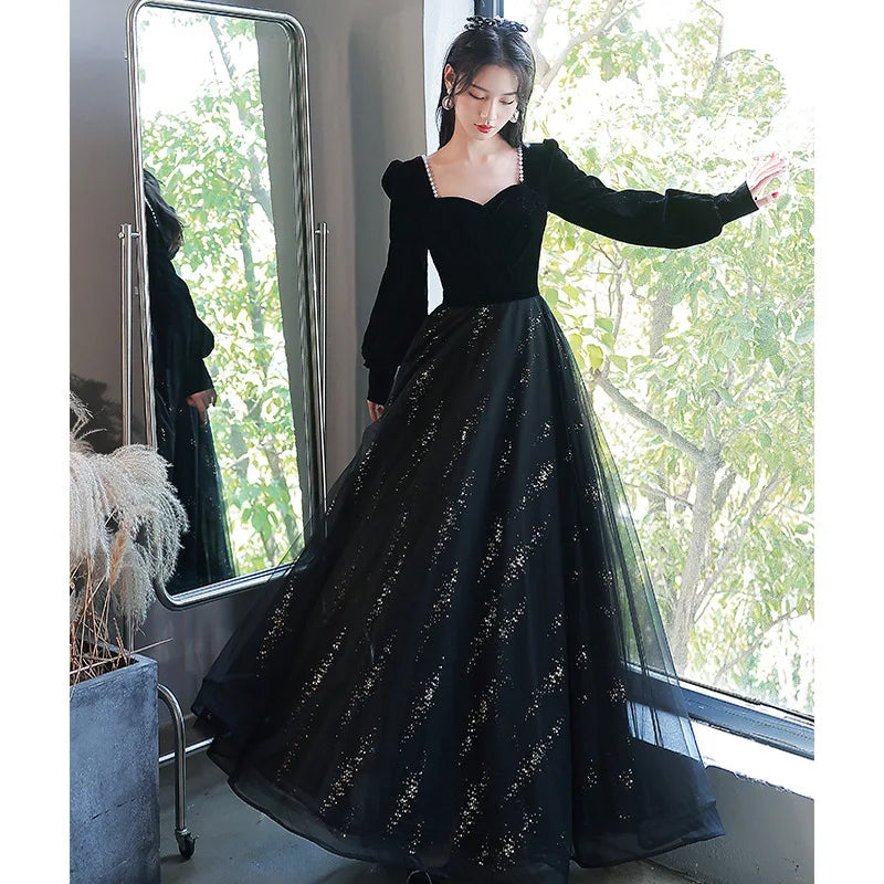 Black Evening Gown With Sequin Detail Sleeves on Luulla