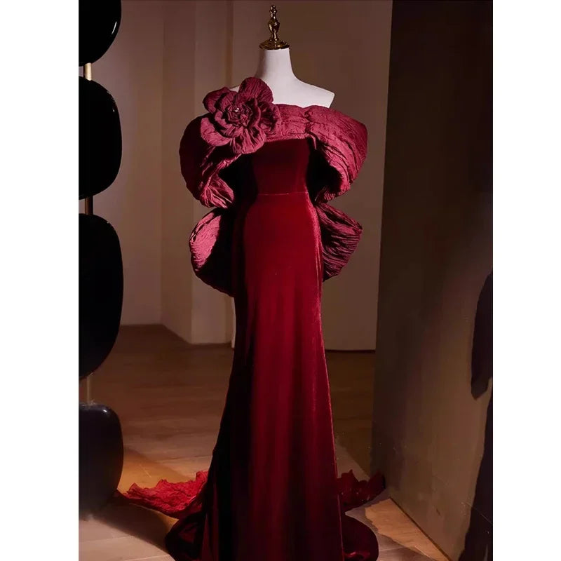 Luxurious Velvet Gown With Dramatic Floral Details on Luulla