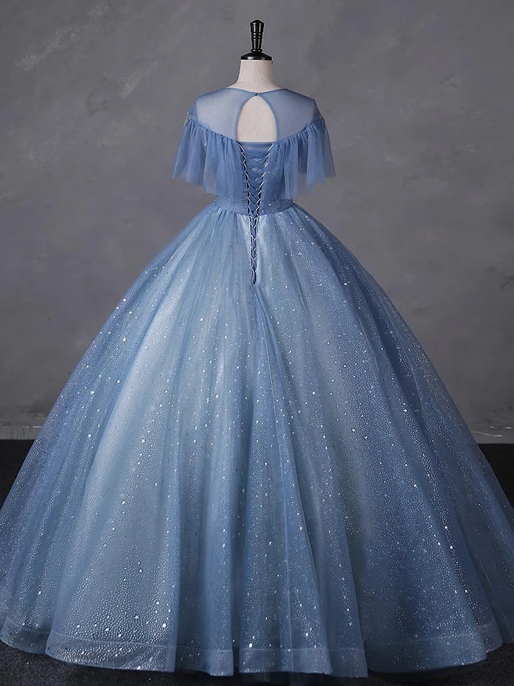 Sparkling Blue Tulle Gown With Silver Accents on Luulla