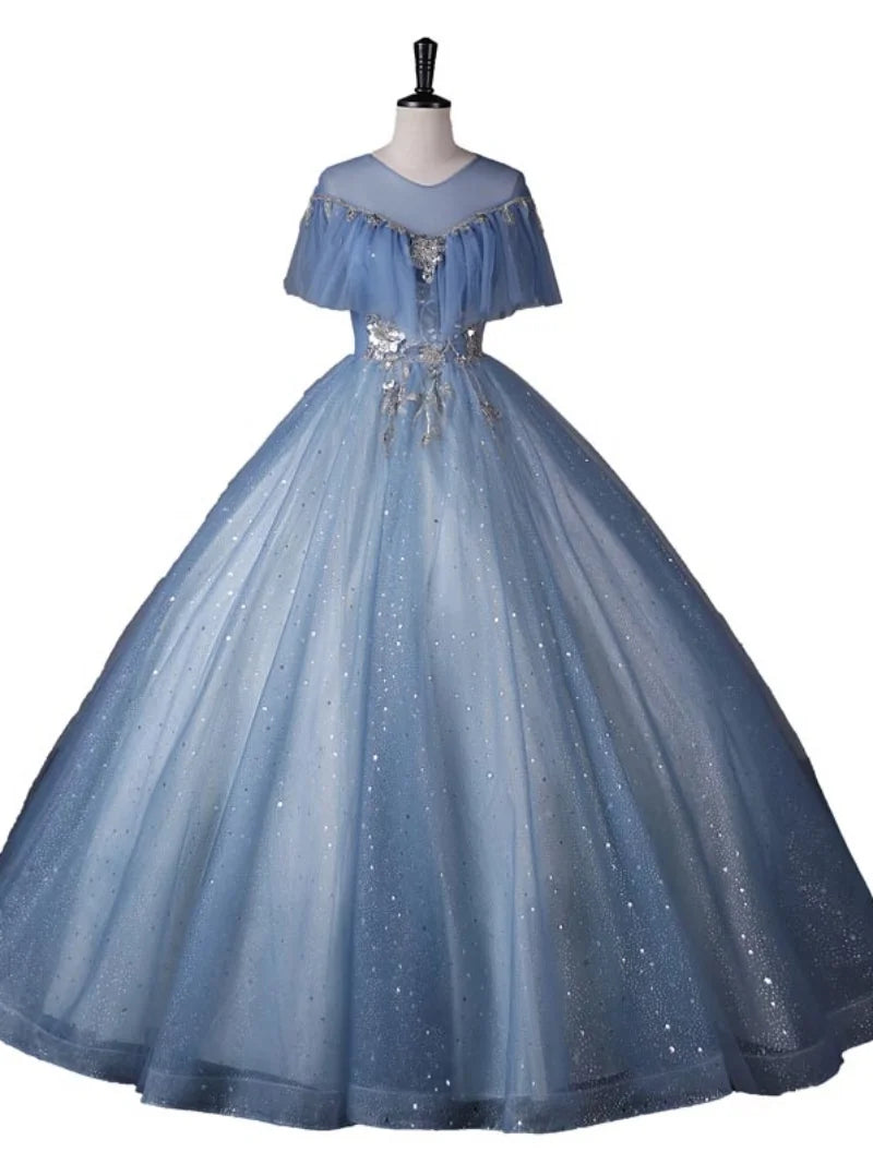 Sparkling Blue Tulle Gown With Silver Accents on Luulla