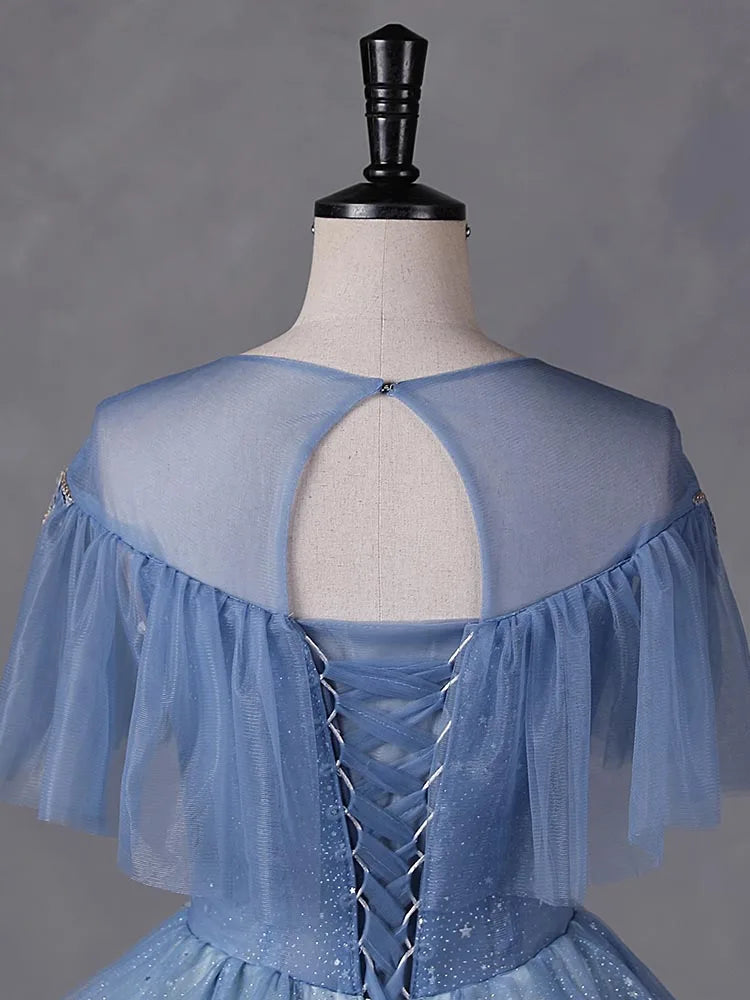 Sparkling Blue Tulle Gown With Silver Accents on Luulla