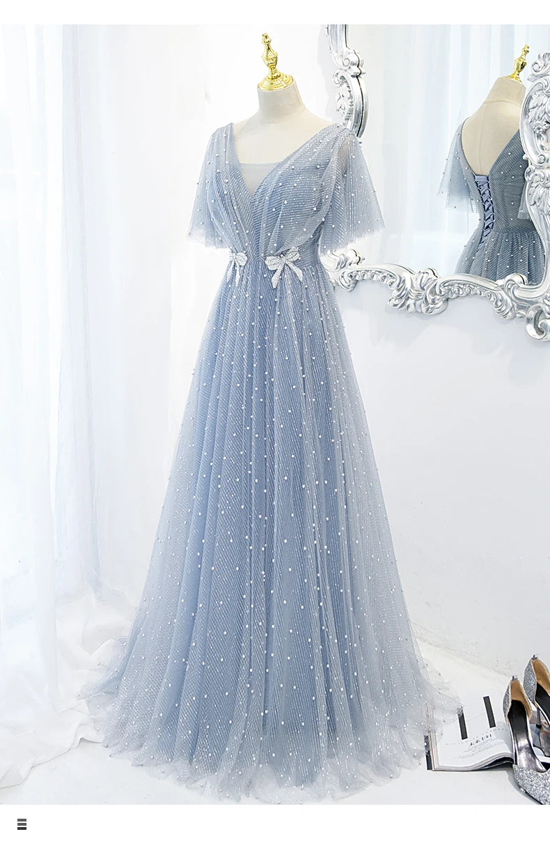 Sparkling Blue Gown With Tulle And Pearls on Luulla