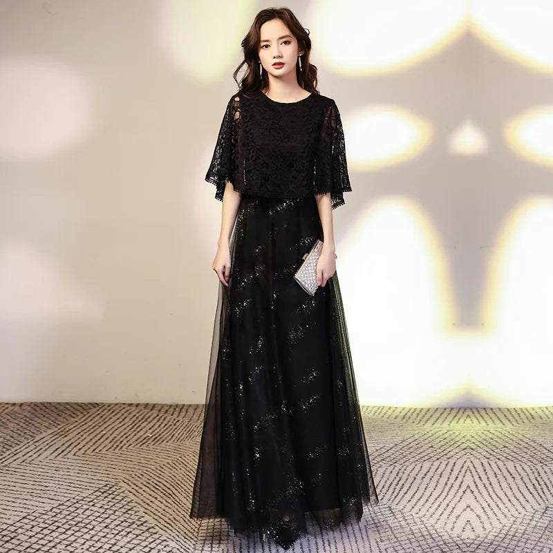 Black Lace Evening Gown With Sequin Detail on Luulla