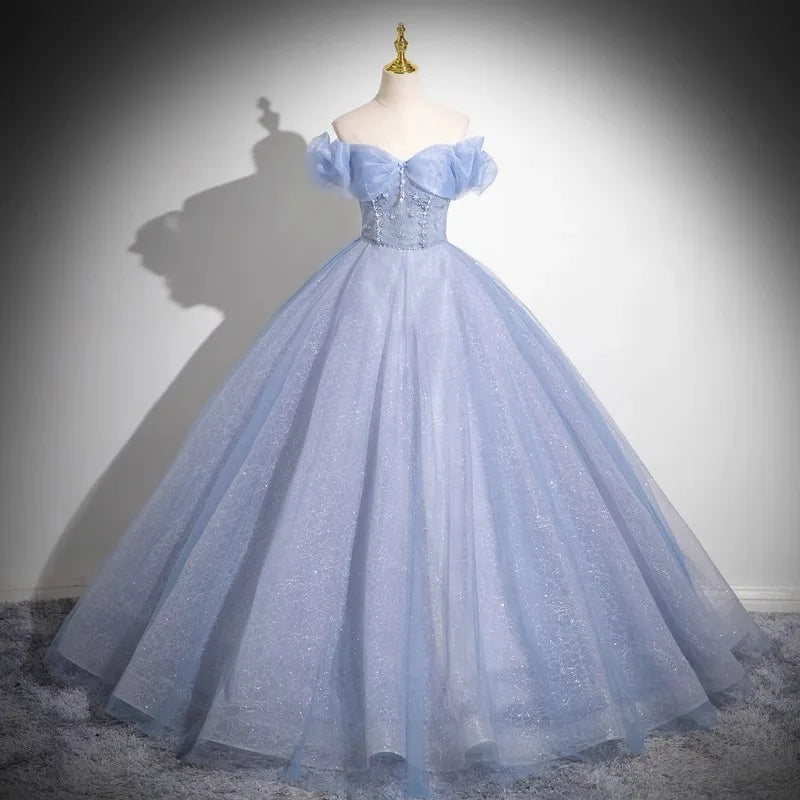 Stunning Blue Off-shoulder Sparkling Ball Gown on Luulla
