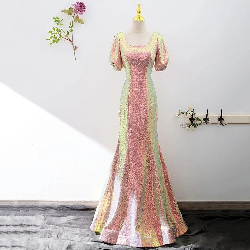 Eureka 9511 Long Fitted Iridescent Sequins Gown with Slit